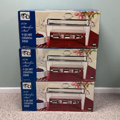 LOT 139B: Three Culinary Essentials Stainless Steel 9qt Chafing Dishes in Box