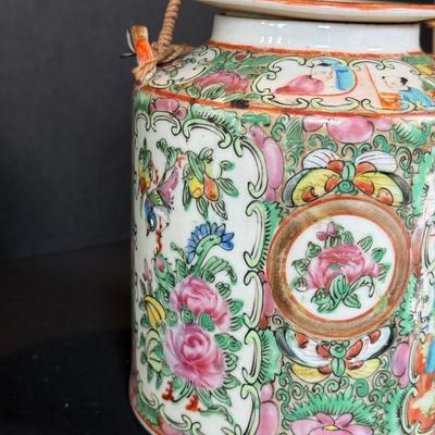 LOT 141W: Antique 19th Century Chinese Familie Teapot w/ Travel Basket