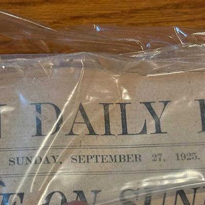 LOT 146W: Antique 1925 Brooklyn Daily Eagle Newspaper w/ COA
