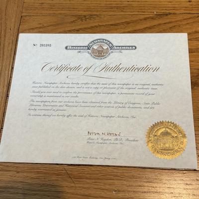 LOT 146W: Antique 1925 Brooklyn Daily Eagle Newspaper w/ COA