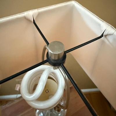 LOT 151L: Wooden Two Tier Side Table w/ Beautiful Lamp