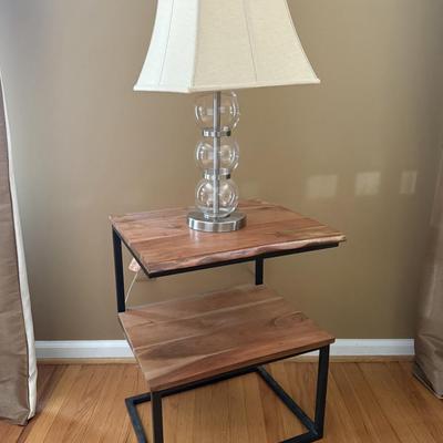 LOT 151L: Wooden Two Tier Side Table w/ Beautiful Lamp