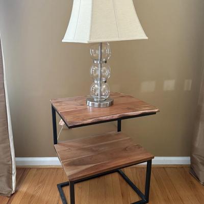LOT 151L: Wooden Two Tier Side Table w/ Beautiful Lamp