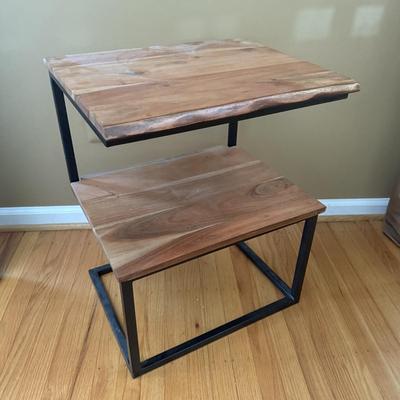 LOT 151L: Wooden Two Tier Side Table w/ Beautiful Lamp