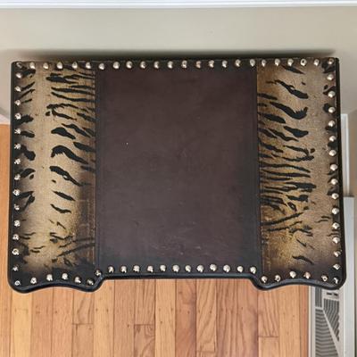 LOT 155D: Vintage Leather & Animal Print Side Table