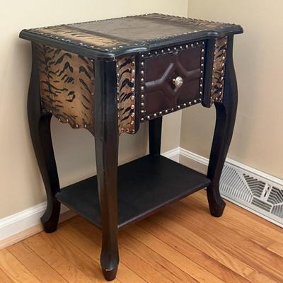 LOT 155D: Vintage Leather & Animal Print Side Table