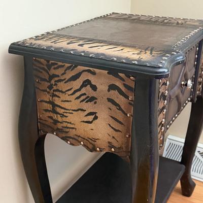 LOT 155D: Vintage Leather & Animal Print Side Table