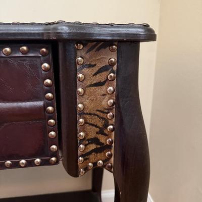 LOT 155D: Vintage Leather & Animal Print Side Table