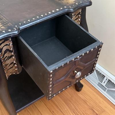 LOT 155D: Vintage Leather & Animal Print Side Table