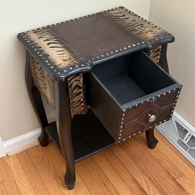LOT 155D: Vintage Leather & Animal Print Side Table