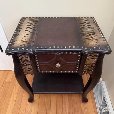 LOT 155D: Vintage Leather & Animal Print Side Table