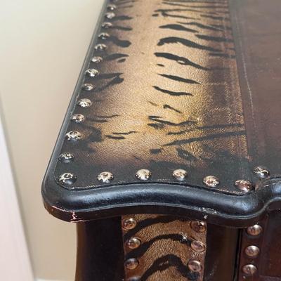 LOT 155D: Vintage Leather & Animal Print Side Table