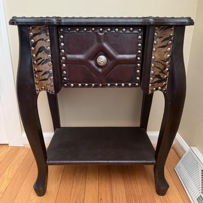 LOT 155D: Vintage Leather & Animal Print Side Table