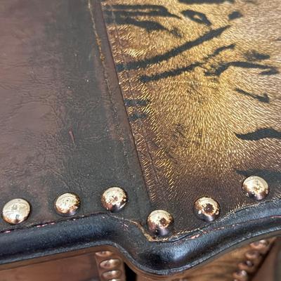 LOT 155D: Vintage Leather & Animal Print Side Table