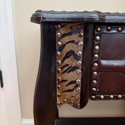 LOT 155D: Vintage Leather & Animal Print Side Table