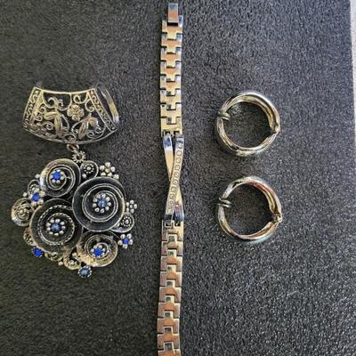 SCARF CLIP, BRACELET, NECKLACE & CLIP ON EARRINGS