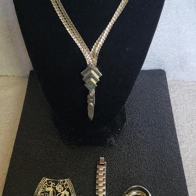 SCARF CLIP, BRACELET, NECKLACE & CLIP ON EARRINGS