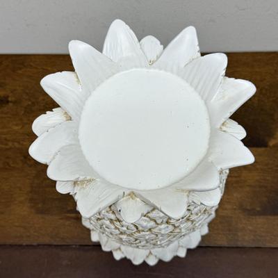 Homework White Wood Pineapple Candle Base Glass Hurricane Base