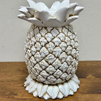 Homework White Wood Pineapple Candle Base Glass Hurricane Base