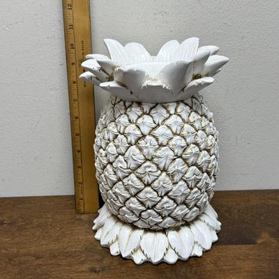 Homework White Wood Pineapple Candle Base Glass Hurricane Base