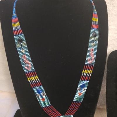 NATIVE AMERICAN GLASS BEAD NECKLACE, ELEPHANT AND BEADED NECKLACES