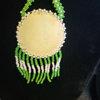 1970'S BEADED NATIVE AMERICAN NECKLACE & A PRETTY ORANGE HUE NECKLACE
