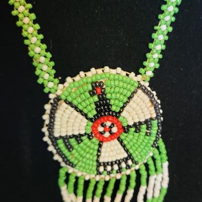 1970'S BEADED NATIVE AMERICAN NECKLACE & A PRETTY ORANGE HUE NECKLACE