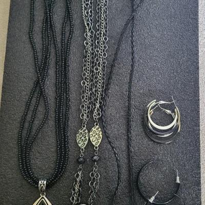 BLACK-TONE EARRINGS AND NECKLACES