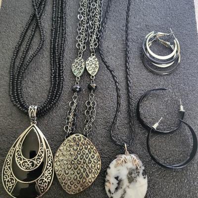BLACK-TONE EARRINGS AND NECKLACES