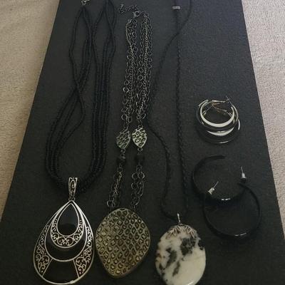 BLACK-TONE EARRINGS AND NECKLACES