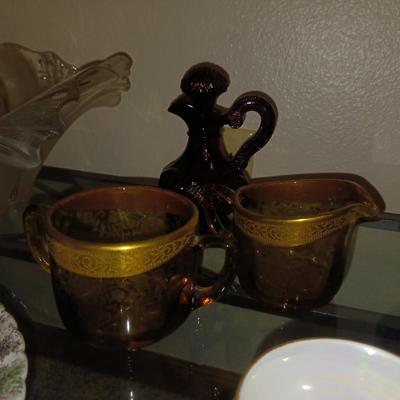 MIKASA "SWING" CRYSTAL BOWL, CRUET, TEA CUPS AND SAUCERS AND MORE