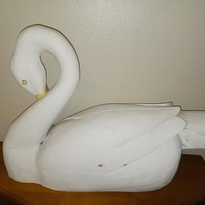 HUGE WOODEN HAND CARVED SWAN AND A SIDEBAR CABINET