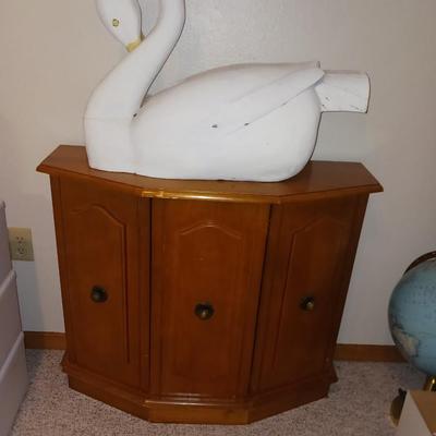 HUGE WOODEN HAND CARVED SWAN AND A SIDEBAR CABINET