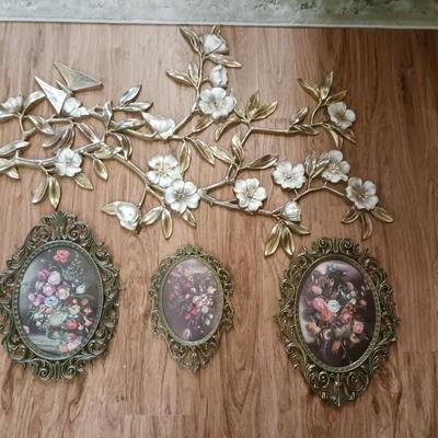 3 OVAL ORNATE PICTURES MADE IN ITALY AND A SYROCO WALL HANGING