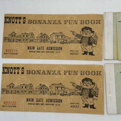 Lot of Two Vintage 70's Complimentary Bonanza Fun Book booklets with Main Gate Tickets and Ghost Town Tickets plus Two detached...