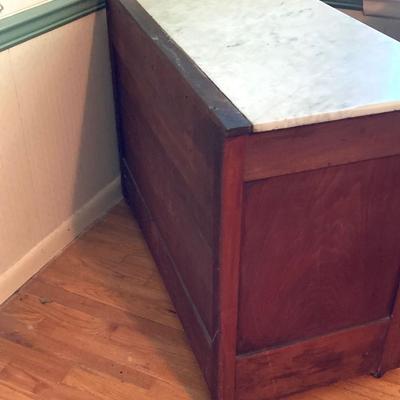 LOT 55: Antique / Marble Top Three Drawer Dresser