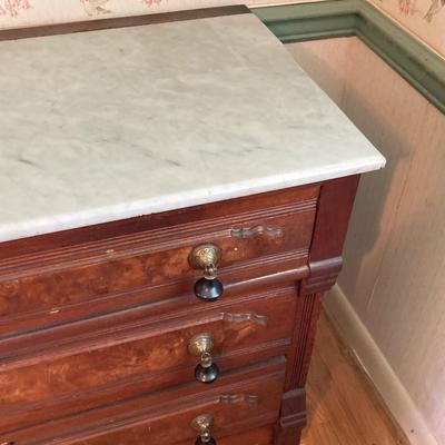 LOT 55: Antique / Marble Top Three Drawer Dresser