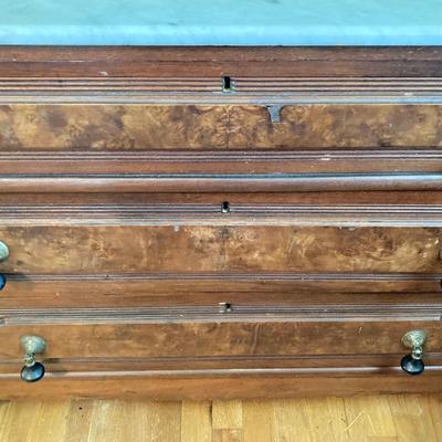 LOT 55: Antique / Marble Top Three Drawer Dresser