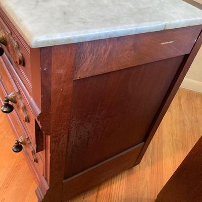 LOT 55: Antique / Marble Top Three Drawer Dresser