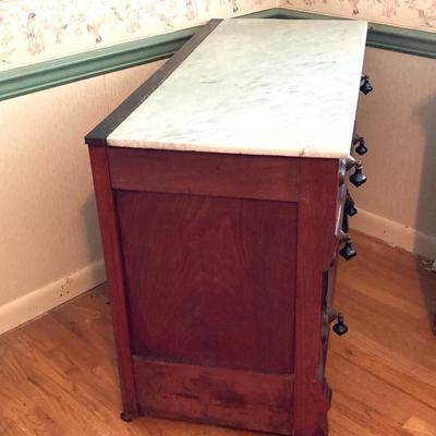LOT 55: Antique / Marble Top Three Drawer Dresser