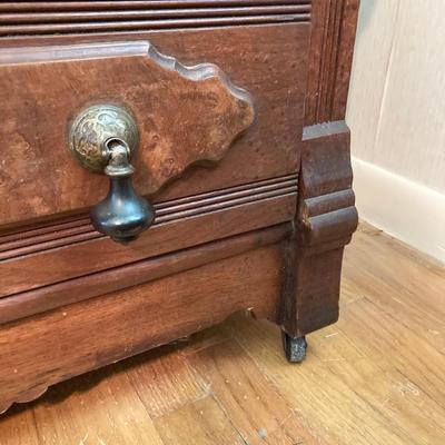 LOT 55: Antique / Marble Top Three Drawer Dresser