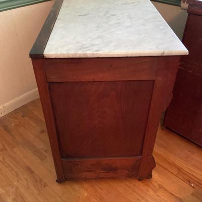 LOT 55: Antique / Marble Top Three Drawer Dresser