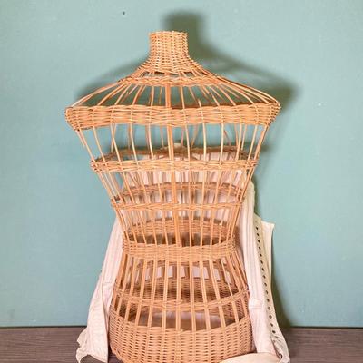 LOT 63: Vintage Corset, Stockings, Hat, Blouse along with Vintage Style Shoes and a Pair of Wicker Busts