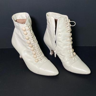 LOT 63: Vintage Corset, Stockings, Hat, Blouse along with Vintage Style Shoes and a Pair of Wicker Busts