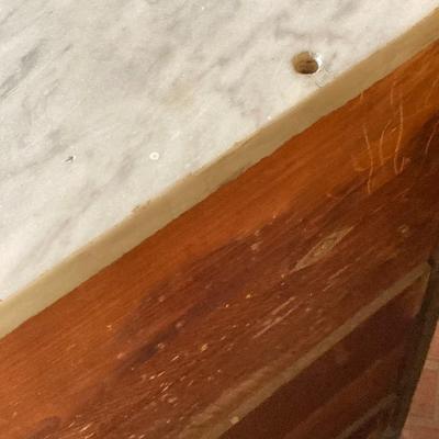 LOT 64: Vintage Painted Green Cabinet with Marble Top