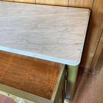 LOT 64: Vintage Painted Green Cabinet with Marble Top