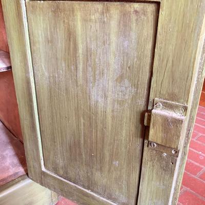 LOT 64: Vintage Painted Green Cabinet with Marble Top