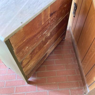 LOT 64: Vintage Painted Green Cabinet with Marble Top