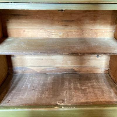 LOT 64: Vintage Painted Green Cabinet with Marble Top