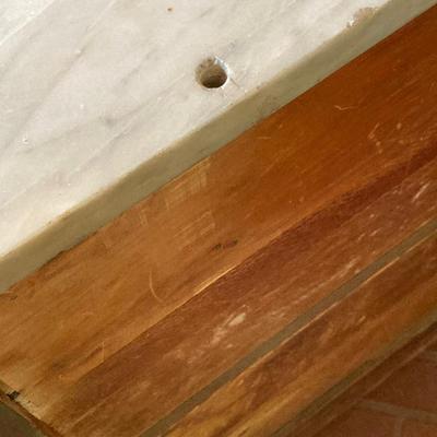 LOT 64: Vintage Painted Green Cabinet with Marble Top